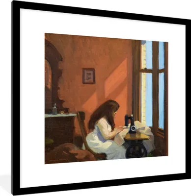 Produktbild von MuchoWow® MuchoWow® Gerahmtes Poster Mädchen an der Nähmaschine - Edward Hopper 40x40 cm - Poster mit zchwarzem Bilderrahmen - Poster - Plakat im Rahmen