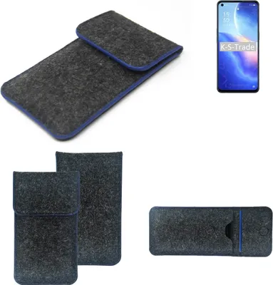 Produktbild von K-S-Trade Handy-Hülle Schutz-Hülle kompatibel mit Oppo Reno5 K 5G Filztasche Pouch Tasche Case Sleeve Filzhülle dunkelgrau, blauer Rand