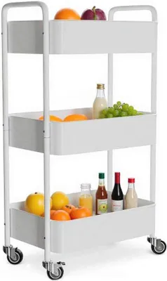 Produktbild von Küchenwagen mit Rädern - 3‑Tier Trolley für Küche, Badezimmer und Büro - Weiß - 40,5 x 28 x 76 cm