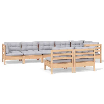 Produktbild von 8-tlg. Garten-Lounge-Set mit Grauen Kissen Kiefer Massivholz