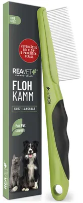 Image de REAVET Peigne anti-puces & poux pour chiens & chats - Peigne contre puces, poux, parasites I pour poils longs & courts I pour un soin en douceur du pelage, peigne à tiques chien chat