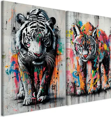 Produktbild von murando - Handart Bilder Set Wildtier Kunstdruck 80x60cm 2 Teilig je 40x60cm Collage 2er Vlies mit Acrylgel Beschichtet Wandbilder Leinwandbilder Dekoration - Bunte Farbe Geschenk g-H-10131-b-a