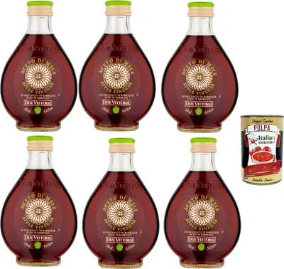Produktbild von Due Vittorie Aceto di Mele, Apfelessig, Mit einem intensiven und fruchtigen Geschmack, Säure: 5%, 6x 250 ml + Italian Gourmet polpa 400g
