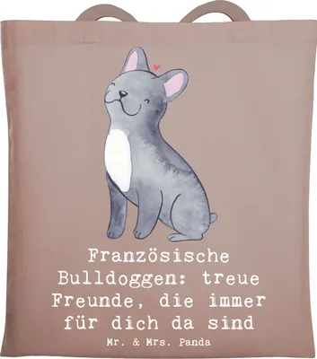 Produktbild von Mr. & Mrs. Panda Tote Bag Französische Bulldogge Freund - Braun Pastell - Geschenk, Shopping Tasche, Pflege, totebag, Charakter, Kuscheln, Hunderassen Beschreibung