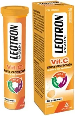 Obrázek produktu pro Leotron Vitamin C - 18 šumivých tablet - Trojí účinek pro vaši obranyschopnost - Doplněk stravy s vitaminem C, zinkem a selenem - Příjemná pomerančová příchuť. Balení na 18 dní, od 12 let.