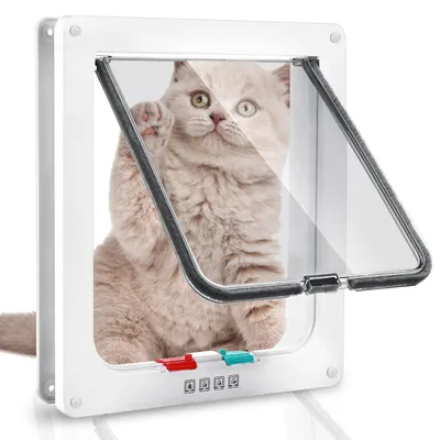 Productafbeelding van Kattenluik met 4-puntsvergrendeling, 25x23,5x5,5 cm, geschikt voor katten en kleine honden, voor deuren en muren