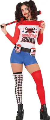 Produktbild von Superhelden Harlekin Abenteuerfigur Trinkspaß Fest Kostüm Junggesellenabschied Party Superheld Comics Spaß Action Harlekin Abenteuerfigur, Größe: 36 - 38 (S) Farbe: Rot
