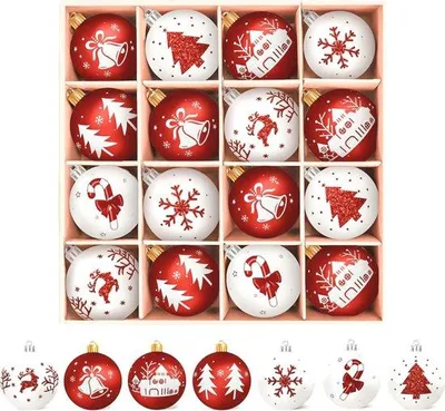 Productafbeelding van Famanu kerstballen, kunststof, 16 stuks - rood-wit