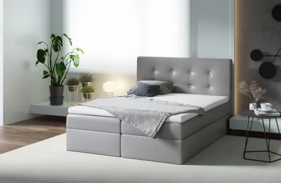 Produktbild von Boxspringbett MENZIE , Pocket Matraze Topper , 160 x 200 cm , ( Grau , Kunstleder )