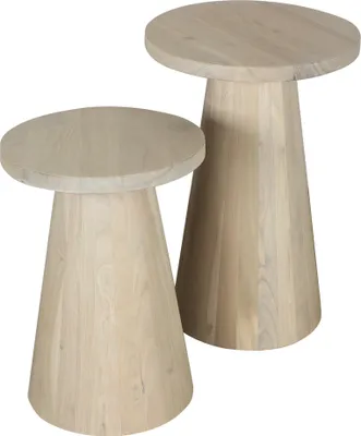 Produktbild von byLIVING Beistelltisch-Set CONE / Massivholz Akazie white wash lackiert / bestehend aus 2 Tischen / D 35, H 60 & D 40, H 50 cm