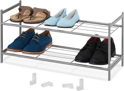 Produktbild von Famanu Schuhregal Metall 2 Etagen stapelbar - 335 x 70 x 26 cm - 6 Paar Schuhe - Silber