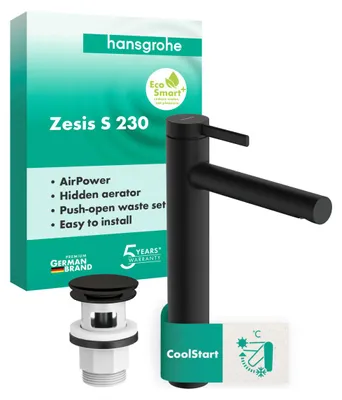 Immagine prodotto di hansgrohe Zesis S Mitigeur monocommandé de lavabo 230 CoolStart pour lavabos à poser, avec vidage Push-Open, 74732670, 74732670