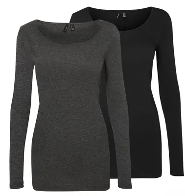 Produktbild von VERO MODA Damen VMMAXI My LS Soft Long U-Neck GA 2P, Dark Grey Melange/Black, XL