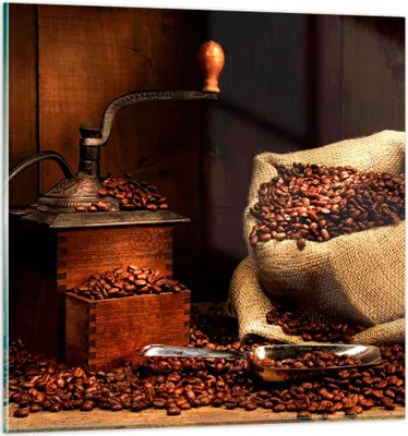 Produktbild von Bilder auf glas - Frühstück Schokolade Kaffee Bohnen - 30x30cm - Glasbilder - Wandbilder - Kunstdruck - zum Aufhängen bereit - Wanddekoration aus Glas - Glas Bilder - Wandbild auf Glas - GAC30x30-2163