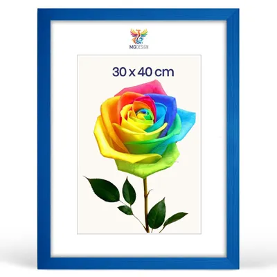 Produktbild von MG Design Bilderrahmen 30 x 40 cm - Fotorahmen mit Blau Holzrahmen (Echtholz) und bruchsicherem Acrylglas, Hoch & Quer zum Aufhängen, zum Aufstellen