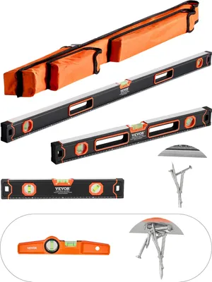 Produktbild von VEVOR 4-teiliges Torpedo-Wasserwaagen-Set, 120/60/40/25cm Kastenwasserwaagen-Set, Libellen-Lineal für 45/90/180 Grad, Messwerkzeug aus Aluminiumlegierung (nur 10 Zoll ist magnetisch)