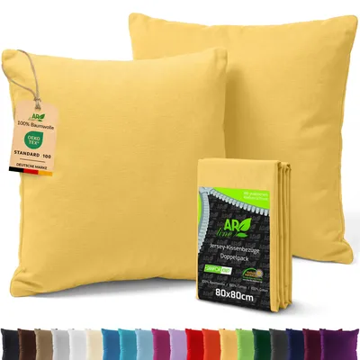 Produktbild von AR Line 2er Pack Jersey Kissenbezüge 80x80 Baumwolle – weich, pflegeleicht, Kissenhüllen mit Reißverschluss, in Farbe: Gelb