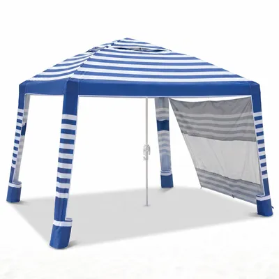 Produktbild von Sekey Strandmuschel Pop Up 240 x 240 cm für 4 Personen mit Seitenvorhang Höhenverstellbar UV Schutz 50+ Windfest Strandzelt