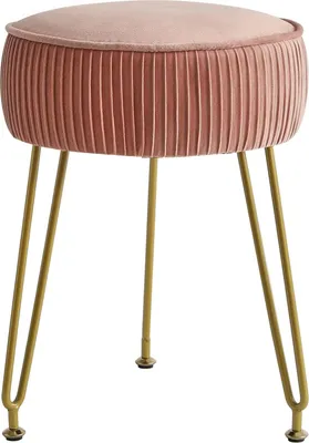 Produktbild von Runder Samt-Make-up-Hocker - rosa, Beistelltisch, Kommode, goldfarbene Metallbeine