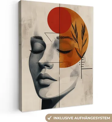 Produktbild von MuchoWow® - Leinwandbilder - Gesicht - Kreise - Kunst - Modern, Wandbild, Wanddeko Bilder Wohnzimmer, 90x120 cm