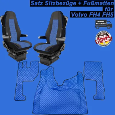 Obrázok produktu pre Poťahy sedadiel + rohože pre nákladné vozidlá VOLVO FH4 FH5 Automatická prevodovka Modrá ekologická koža