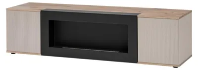Immagine prodotto di Mobile TV ERINA con camino bio-etanolo integrato – Rovere chiaro e beige – 160 cm