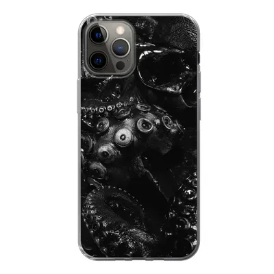 Produktbild von MuchoWow® Handyhülle Schutzhülle Hülle für iPhone 12 Pro Nahaufnahme Oktopus auf schwarzem Hintergrund in schwarz und weiß Silikon Softcase Handy Hülle - Abdeckung