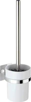 Produktbild von WENKO Turbo-Loc WC-Garnitur Quadro, WC-Bürste mit Silikonbürstenkopf, Befestigen ohne Bohren, Kunststoff, 9,5 x 35,5 x 12 cm