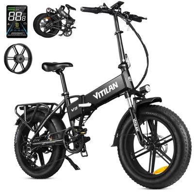 Produktbild von VITILAN Faltbar Elektrofahrrad V3 2.0 E-Bike Trekkingrad E-Cityrad 48V13AH 20“ schwarz 120KM