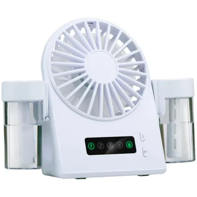 Produktbild von Mini Akku Tischventilator mit Sprühnebel 12 × 15 × 5 cm 4 Stufen USB-C Mobiler Wasser Ventilator Tischlüfter