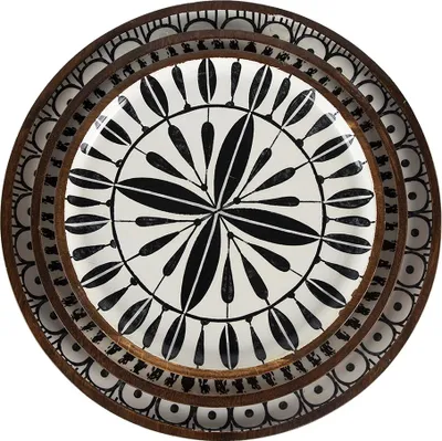 Zdjęcie produktu dla Clayre & Eef Półmisek do serwowania Zestaw 3 Ø 28 Ø 23 Ø 20 cm Czarny Biały Drewno