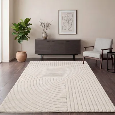 Produktbild von TT Home Wohnzimmer Teppich Esszimmer Kurzflor Panglao Japandi Design Skandinavisch Boho Uni Arches Soft-Touch Hoch-Tief-Effekt Größe 240x330 cm