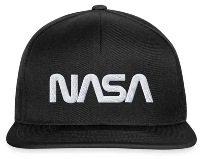 Produktbild von Spreadshirt Nasa Logo Weiß Stick Snapback Cap, One size, Schwarz/Schwarz