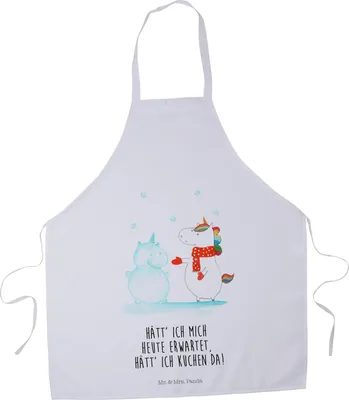 Produktbild von Mr. & Mrs. Panda Barista Schürze Einhorn Schneemann - Weiß - Geschenk, Handschuhe, Kellnerschürze, Kuchen, Kochschürze, Vorbinder, Latzschürze, Schnee, Koch, Mütze
