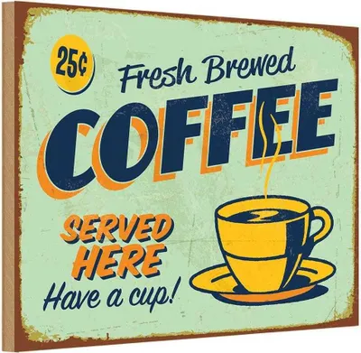 Produktbild von vianmo Holzschild 12x18 cm Kaffee fresh brewed Coffee Served Essen Trinken