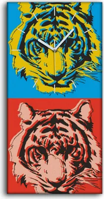 Produktbild von Wanduhr Uhr Wandbild Leinwand 30x60 Foto Wand Tier Katze Tiger Pop Kunst - weiße Hände
