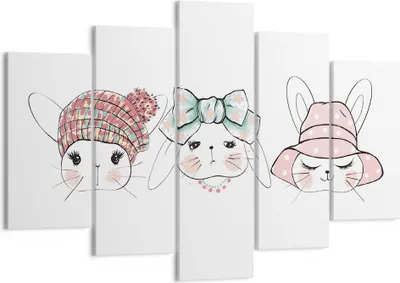 Produktbild von Bild auf Leinwand - Leinwandbild - Bunnys Hüte Illustration Kinder - 150x100cm - Wand Bild - Wanddeko - Leinwanddruck - Bilder - Kunstdruck - Leinwand bilder - Wandkunst - EA150x100-2852