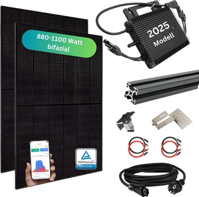 Produktbild von MYVOLTAICS Balkonkraftwerk MyPfannendach 880+ Watt mit Unterkonstruktion für Schrägdach, bifazial, Hoymiles Wechselrichter WLAN 800 Watt, Steckerfertig - 5m