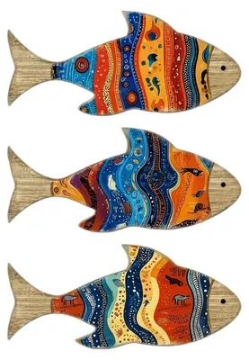 3er-Set dekorative Holzfische, Wanddeko mediterran