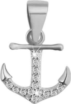 Produktbild von 925/- Echt Silber Anhänger ohne Kette "Narges", Anker mit Zirkoniabesatz, 925/rhodiniert