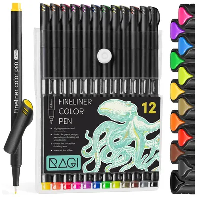 Produktbild von Fineliner RAGI 0,4 mm, 12er Set, farbig, Spitze in Metallhülse, KI-generiertes Bild