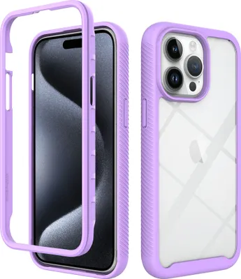Produktbild von iPhone 15 Pro Max Hülle, Hybrid Transparente Rückseite TPU Bumper Stoßfest Schutzhülle für iPhone 15 Pro Max Lila