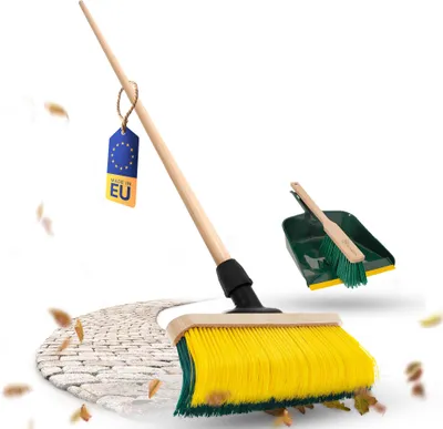 Produktbild von Novaliv Premium Krallenbesen mit Stiel 50cm inkl. Kehrgarnitur Outdoor, Spezialbesen gebogenen Borsten - Ideal als Gartenbesen, Kratzbesen, Kunstrasen Besen, Optimal für Camping, Straßenbesen