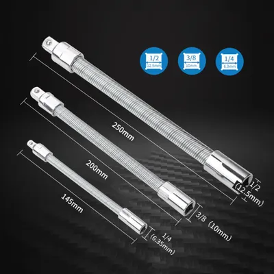 Obrázok produktu pre 3 ks flexibilné predlžovacie káble 1/4 3/8 1/2 Flex Socket Extension Bar Set Drive Light Impact Extender