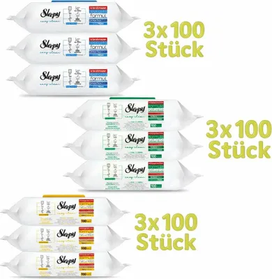 Obrázek produktu pro Vlhčené ubrousky Sleepy pro všechny účely Čistící ubrousky - 3x bílé mýdlo, 3x žlutá vůně eukalyptu, 3x modrá vůně smrku (900 kusů)