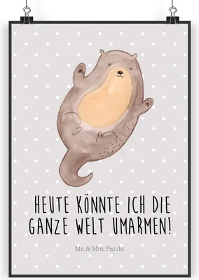 Produktbild von Mr. & Mrs. Panda Bild Otter Umarmen DIN A3 - Grau Pastell - Geschenk, gut Gelaunt, drucke, Seeotter See, kunstdruck poster, Hallo, glücklich, wanddeko, Optimistisch