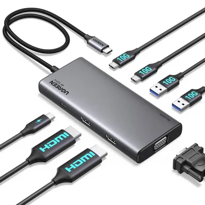 Produktbild von Ugreen Revodok, USB Typ-C, HDMI, USB 3.2 Gen 1 (3.1 Gen 1) Type-A, USB Typ-C, VGA, 10000 Mbit/s, 60 Hz, 3840 x 2160 Pixel, Grau