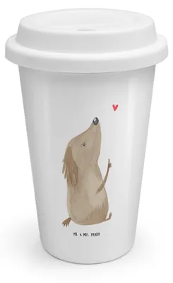 Produktbild von Mr. & Mrs. Panda Kaffeebecher To Go Hund Liebe - Weiß - Geschenk, Herz, Thermobecher, Süß, Sprüche, Becher, ToGo, Mehrwegbecher, Isolierbecher