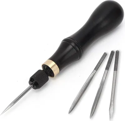 Immagine prodotto di 4 in 1 Kit di punteruoli per cuciture con manico in ebano Strumento di cucito artigianale in pelle fai da te