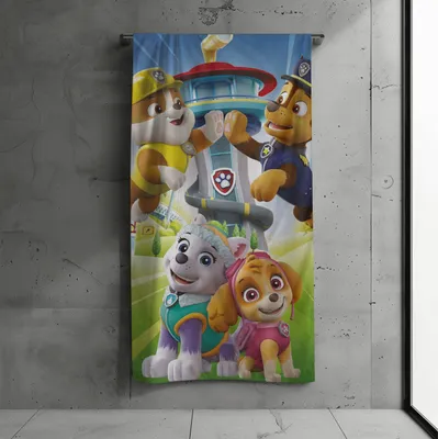Produktbild von Paw Patrol Badetuch 70x140 cm, 100 % Baumwolle, Paw Patrol Team: Chase, Rubble, Everest & Skye Bade- / Strandtuch für Kinder
